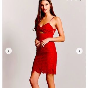 Red lace cut out dress